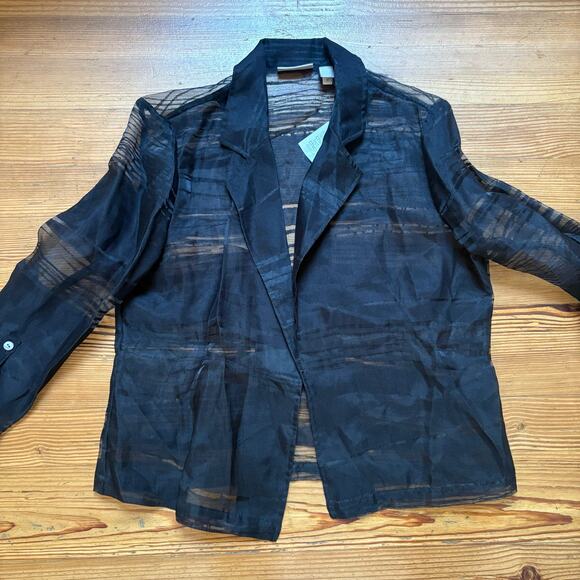 NWT Chico's sheer striped long sleeve open cardigan blazer SIZE 12 - Picture 1 of 5